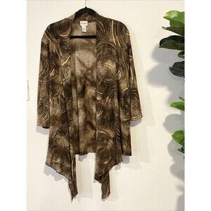 Chico's Olive & Gold Patterned sheer Cardigan (Chicos sz 3= XL)